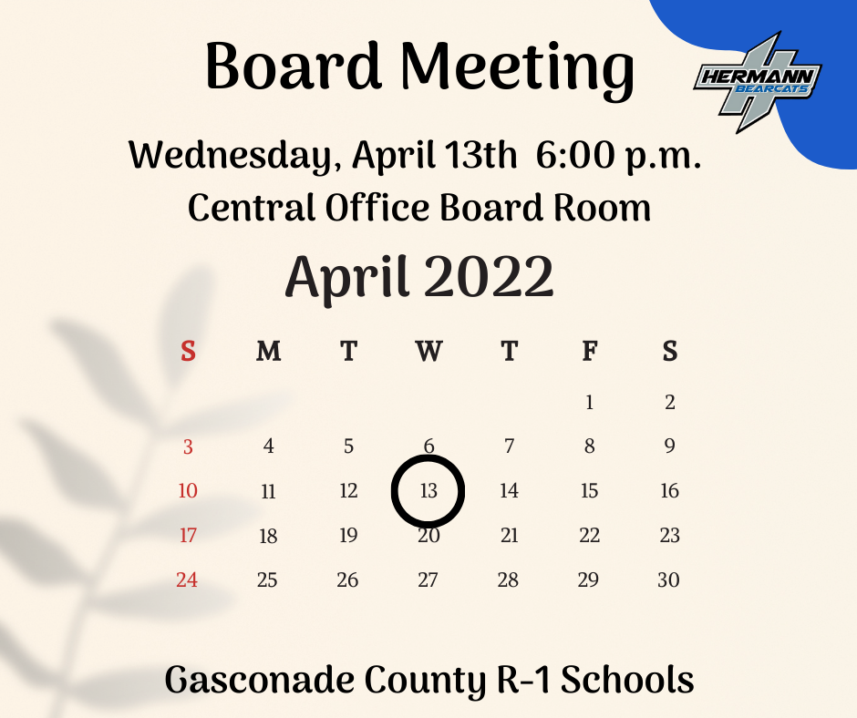 GCR1 April Board Meeting is April 13 2022