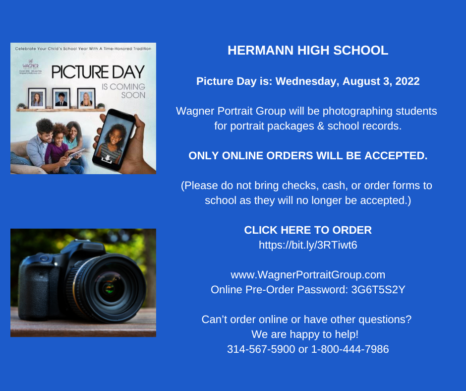 Hermann High School Picture Day is August 3, 2022