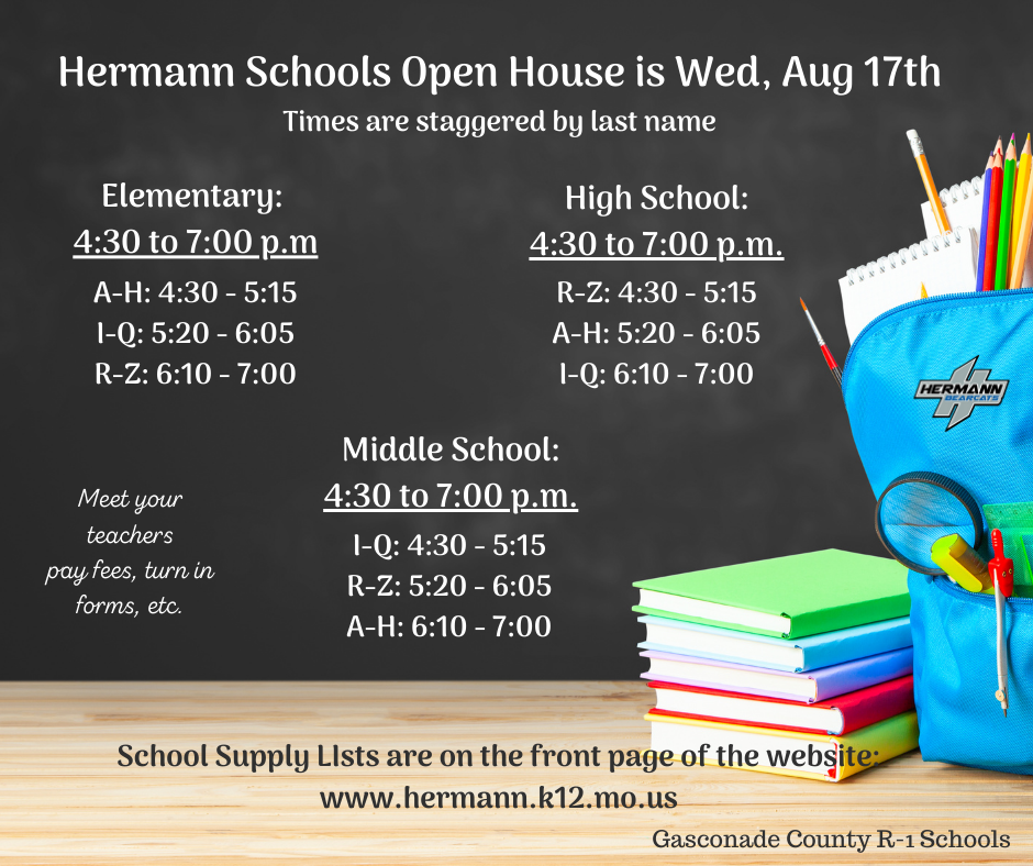 Open House is Wednesday, Aug 17th