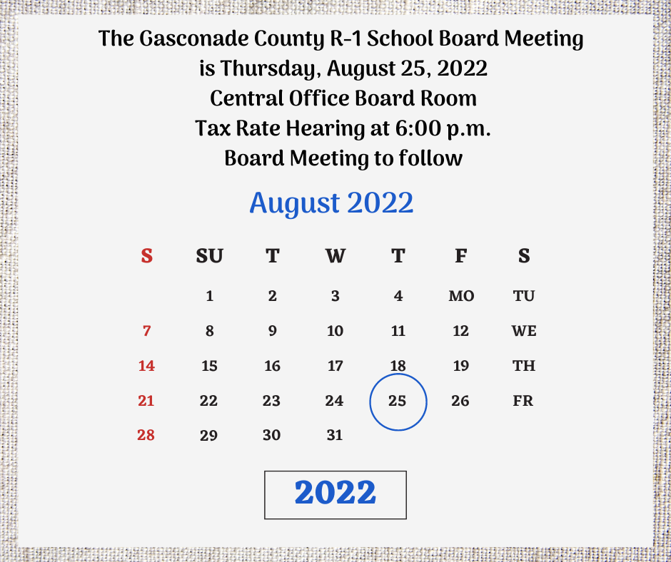 GCR1 Board Meeting is August 25 2022