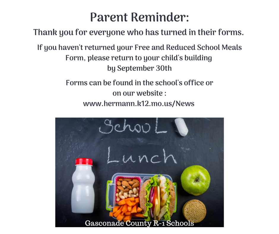Free and Reduced Lunch Forms Due Sept 30, 2022
