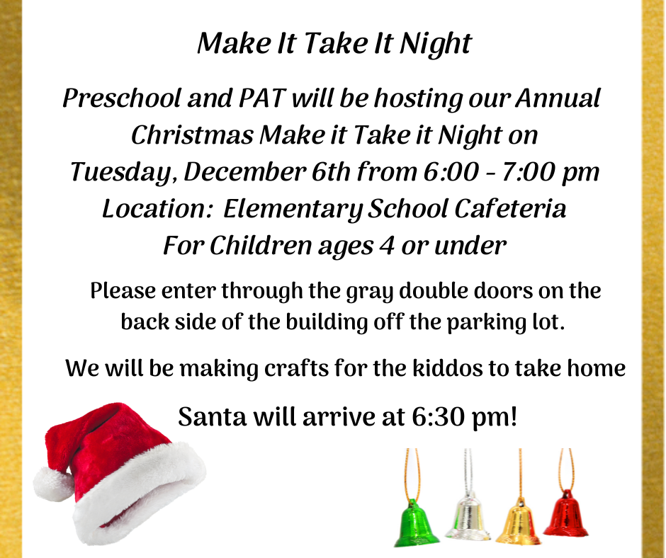 Make it Take it Night for Preschool  - age 4 and younger - Dec 6 2022