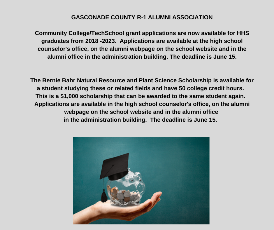 Alumni Association Grant Applications - Community College Tech School and Bernie Bahr Natural Resources and Plant Science - due June 15 2023